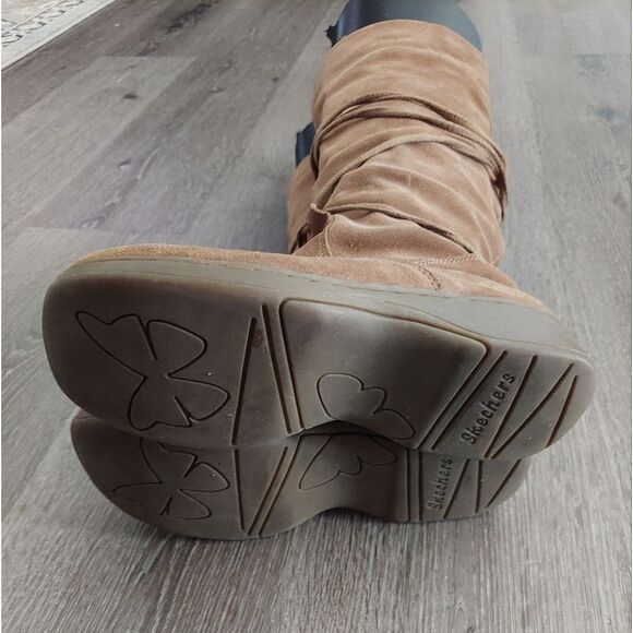 Vtg SKECHERS Tan Suede Leather Slouch Boot Mid Calf Tie Wrap Winter - Size 7 - Picture 3 of 7